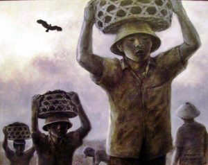 Lukisan: "Pekerja Tapol", (cat minyak,100x135 cm; 2005), karya Suhadjija Pudjanadi